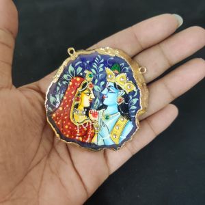 Navrabeads Onyx Stone Radha Krishna Pendant with Gold Foil Borders