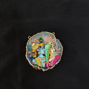 Navrabeads Onyx Stone Radha Krishna Pendant with Gold Foil Borders – Approx. 1 Piece for Jewellery Making