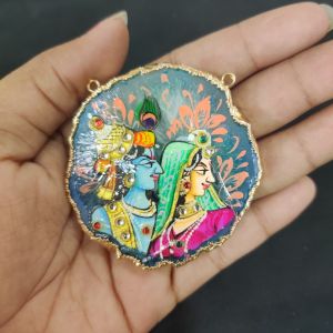 Navrabeads Onyx Stone Radha Krishna Pendant with Gold Foil Borders – Approx. 1 Piece for Jewellery Making