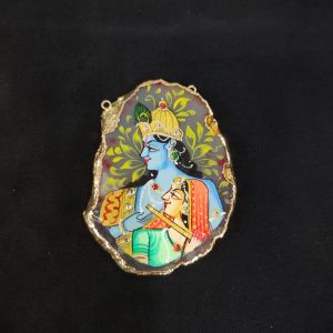 Navrabeads Onyx Stone Radha Krishna Pendant with Gold Foil Borders – Approx. 1 Piece for Jewellery Making