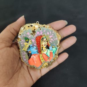 Navrabeads Onyx Stone Radha Krishna Pendant with Gold Foil Borders