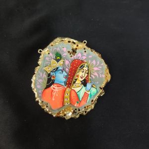 Navrabeads Onyx Stone Radha Krishna Pendant with Gold Foil Borders