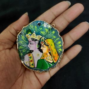 Navrabeads Onyx Stone Radha Krishna Pendant with Gold Foil Borders