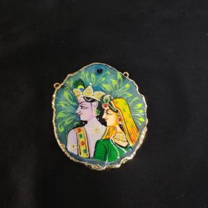 Navrabeads Onyx Stone Radha Krishna Pendant with Gold Foil Borders