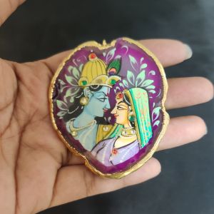 Navrabeads Onyx Stone Radha Krishna Pendant with Gold Foil Borders – Approx. 1 Piece for Jewellery Making