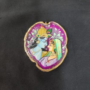 Navrabeads Onyx Stone Radha Krishna Pendant with Gold Foil Borders – Approx. 1 Piece for Jewellery Making