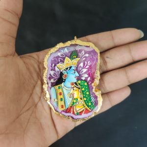 Navrabeads Onyx Stone Radha Krishna Pendant with Gold Foil Borders – Approx. 1 Piece for Jewellery Making