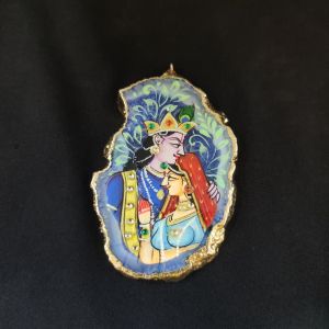 Navrabeads Onyx Stone Radha Krishna Pendant with Gold Foil Borders – Approx. 1 Piece for Jewellery Making