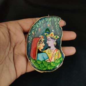 Navrabeads Onyx Stone Radha Krishna Pendant with Gold Foil Borders – Approx. 1 Piece for Jewellery Making