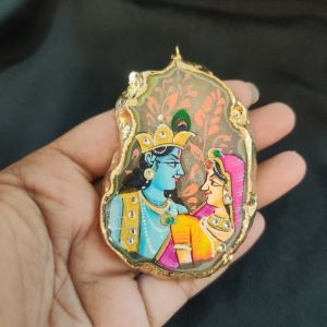 Navrabeads Onyx Stone Radha Krishna Pendant with Gold Foil Borders – Approx. 1 Piece for Jewellery Making
