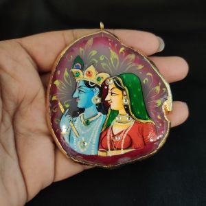 Navrabeads Onyx Stone Radha Krishna Pendant with Gold Foil Borders – Approx. 1 Piece for Jewellery Making