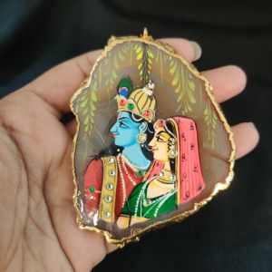 Navrabeads Onyx Stone Radha Krishna Pendant with Gold Foil Borders – Approx. 1 Piece for Jewellery Making