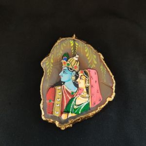 Navrabeads Onyx Stone Radha Krishna Pendant with Gold Foil Borders – Approx. 1 Piece for Jewellery Making