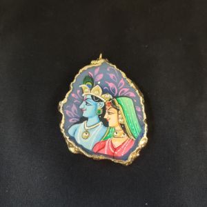 Navrabeads Onyx Stone Radha Krishna Pendant with Gold Foil Borders – Approx. 1 Piece for Jewellery Making
