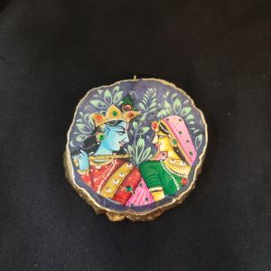 Navrabeads Onyx Stone Radha Krishna Pendant with Gold Foil Borders – Approx. 1 Piece for Jewellery Making