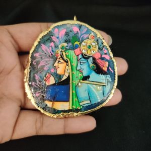 Navrabeads Onyx Stone Radha Krishna Pendant with Gold Foil Borders – Approx. 1 Piece for Jewellery Making