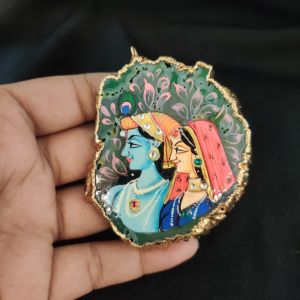 Navrabeads Onyx Stone Radha Krishna Pendant with Gold Foil Borders – Approx. 1 Piece for Jewellery Making
