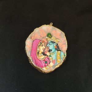 Navrabeads Onyx Stone Radha Krishna Pendant with Gold Foil Borders – Approx. 1 Piece for Jewellery Making