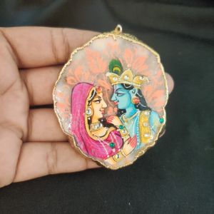 Navrabeads Onyx Stone Radha Krishna Pendant with Gold Foil Borders – Approx. 1 Piece for Jewellery Making