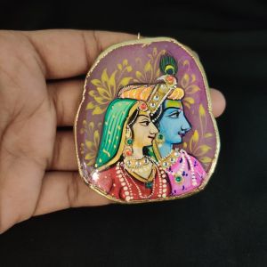 Navrabeads Onyx Stone Radha Krishna Pendant with Gold Foil Borders – Approx. 1 Piece for Jewellery Making