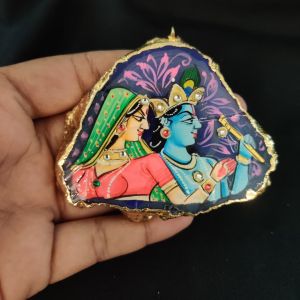 Navrabeads Onyx Stone Radha Krishna Pendant with Gold Foil Borders – Approx. 1 Piece for Jewellery Making