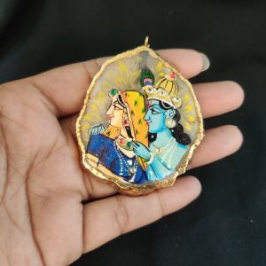 Navrabeads Onyx Stone Radha Krishna Pendant with Gold Foil Borders – Approx. 1 Piece for Jewellery Making