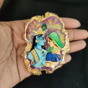Navrabeads Onyx Stone Radha Krishna Pendant with Gold Foil Borders – Approx. 1 Piece for Jewellery Making