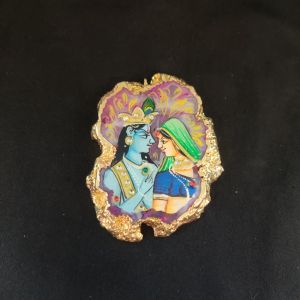Navrabeads Onyx Stone Radha Krishna Pendant with Gold Foil Borders – Approx. 1 Piece for Jewellery Making