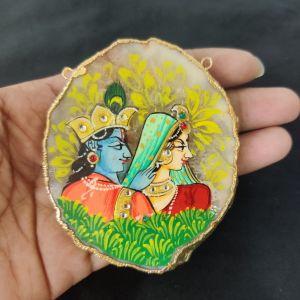 Navrabeads Onyx Stone Radha Krishna Pendant with Gold Foil Borders – Approx. 1 Piece for Jewellery Making