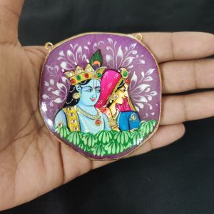 Navrabeads Onyx Stone Radha Krishna Pendant with Gold Foil Borders – Approx. 1 Piece for Jewellery Making