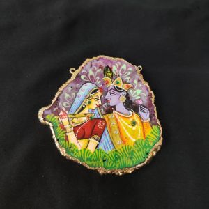 Navrabeads Onyx Stone Radha Krishna Pendant with Gold Foil Borders – Approx. 1 Piece for Jewellery Making
