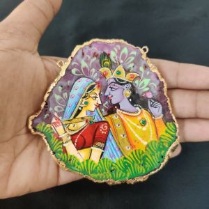 Navrabeads Onyx Stone Radha Krishna Pendant with Gold Foil Borders – Approx. 1 Piece for Jewellery Making