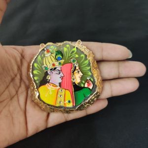 Navrabeads Onyx Stone Radha Krishna Pendant with Gold Foil Borders – Approx. 1 Piece for Jewellery Making