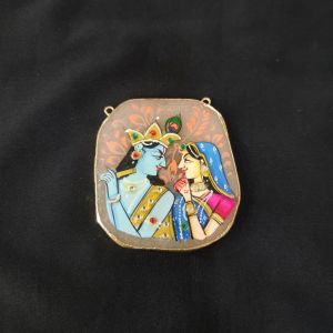 Navrabeads Onyx Stone Radha Krishna Pendant with Gold Foil Borders – Approx. 1 Piece for Jewellery Making