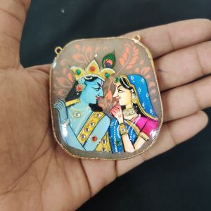 Navrabeads Onyx Stone Radha Krishna Pendant with Gold Foil Borders – Approx. 1 Piece for Jewellery Making