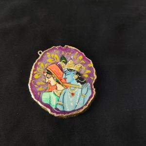 Navrabeads Onyx Stone Radha Krishna Pendant with Gold Foil Borders – Approx. 1 Piece for Jewellery Making