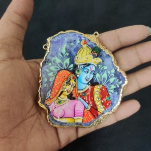 Navrabeads Onyx Stone Radha Krishna Pendant with Gold Foil Borders – Approx. 1 Piece for Jewellery Making