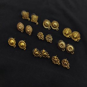 Pack of 9 Pairs of assorted oxidised gold studs with plastic stoppers