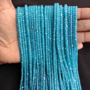 Navrabeads Light Blue Cubic Zirconia Beads String 2x3mm – Premium CZ Faceted Crystal Spacer Beads, 14 Inch Strand, 135 Beads for Jewelry Making, Bracelet, Necklace & Earrings