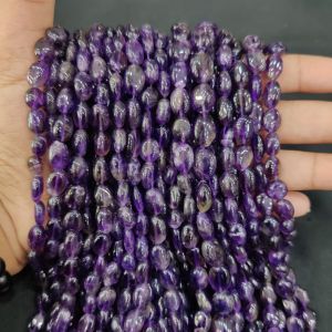 Navrabeads High quality Amethyst Oval Shape Stone Beads 7–9 mm – 15 Inch String | Approx. 30-33 Beads for Jewellery Making