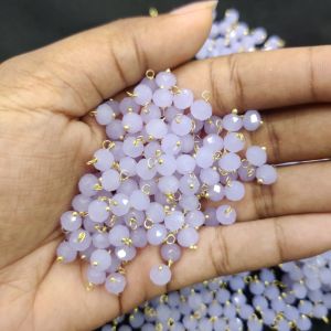 Navrabeads 6mm Opaque Crystal Loreals – Lavender Gold Finish, Pack of 50 Pieces | Jewellery Making Components for Jhumkas, Earrings & Pendants