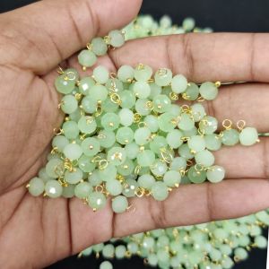 Navrabeads 6mm Opaque Crystal Loreals – Light Green Gold Finish, Pack of 50 Pieces | Jewellery Making Components for Jhumkas, Earrings & Pendants