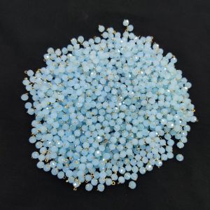 Navrabeads 6mm Opaque Crystal Loreals –Sky Blue Gold Finish, Pack of 50 Pieces | Jewellery Making Components for Jhumkas, Earrings & Pendants