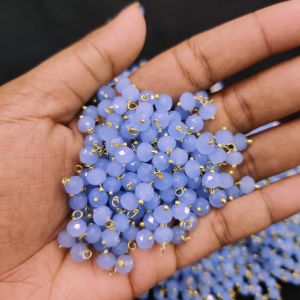 Navrabeads 6mm Opaque Crystal Loreals –Light Blue Gold Finish, Pack of 50 Pieces | Jewellery Making Components for Jhumkas, Earrings & Pendants