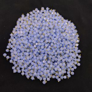 Navrabeads 6mm Opaque Crystal Loreals –Light Blue Gold Finish, Pack of 50 Pieces | Jewellery Making Components for Jhumkas, Earrings & Pendants