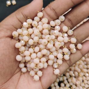 Navrabeads 6mm Opaque Crystal Loreals –Beige Gold Finish, Pack of 50 Pieces | Jewellery Making Components for Jhumkas, Earrings & Pendants
