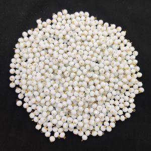 Navrabeads 6mm Opaque Crystal Loreals –White Gold Finish, Pack of 50 Pieces | Jewellery Making Components for Jhumkas, Earrings & Pendants