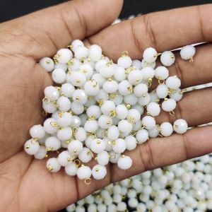 Navrabeads 6mm Opaque Crystal Loreals –White Gold Finish, Pack of 50 Pieces | Jewellery Making Components for Jhumkas, Earrings & Pendants