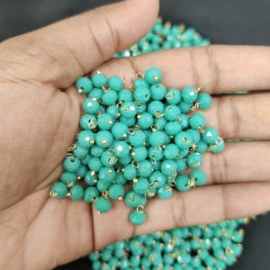 Navrabeads 6mm Opaque Crystal Loreals –Dark Spring Green Gold Finish, Pack of 50 Pieces | Jewellery Making Components for Jhumkas, Earrings & Pendants