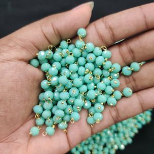 Navrabeads 6mm Opaque Crystal Loreals –Light Spring Green Gold Finish, Pack of 50 Pieces | Jewellery Making Components for Jhumkas, Earrings & Pendants